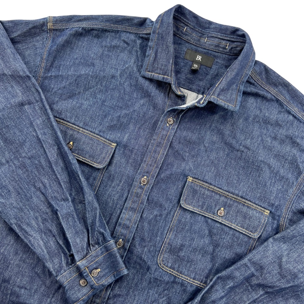 Banana Republic Denim Overshirt Men XXL Tall Blue Relaxed Fit Workwear Dark Wash